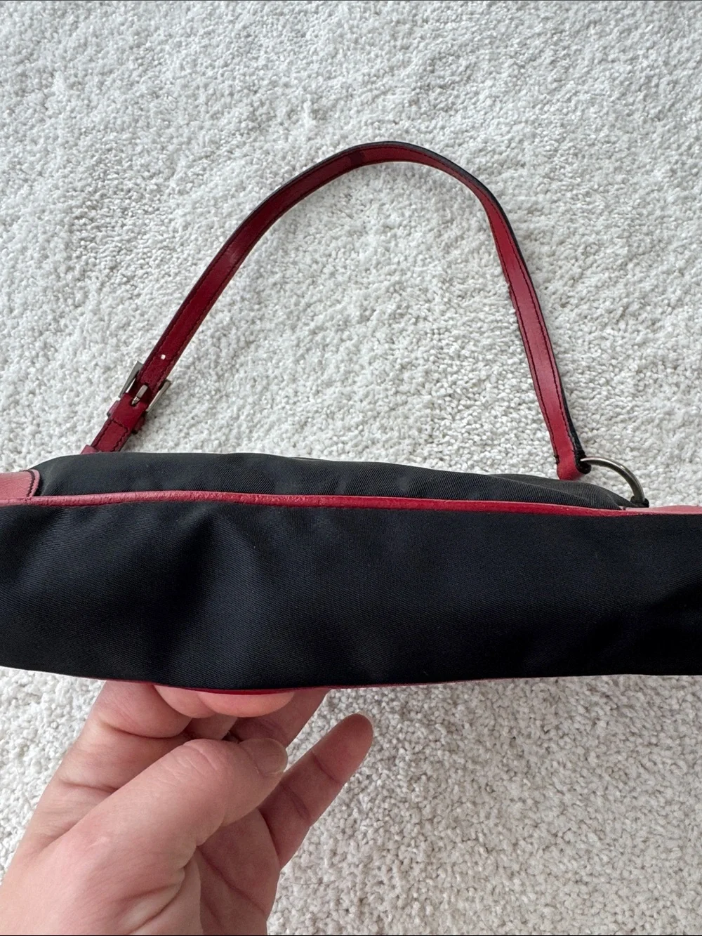 Prada Black and Red Leather-Trim Shoulder Bag